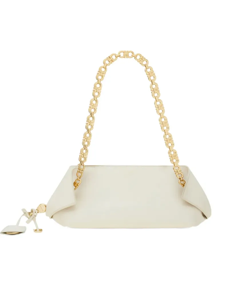 Ferragamo Kleine Folded Schultertasche mit Kettenriemen - Nude Nude