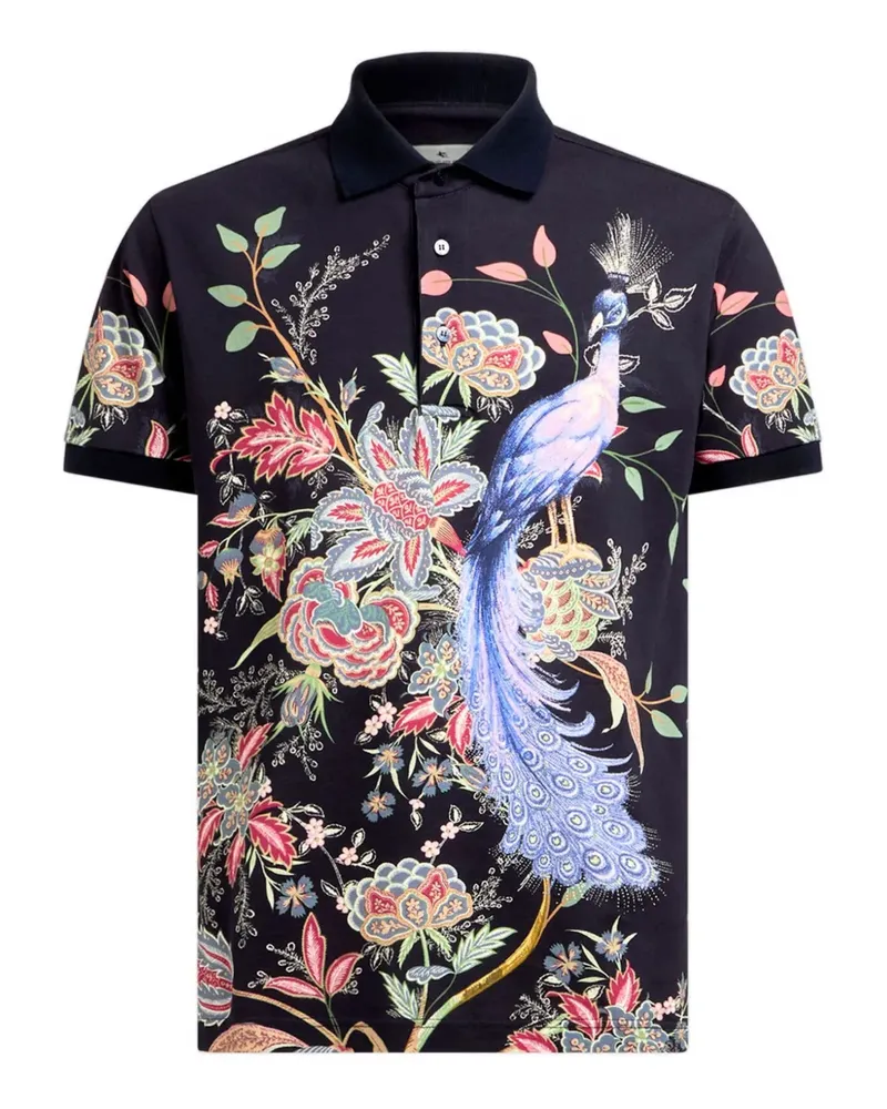 Etro Flowers and Peacock Poloshirt - Blau Blau
