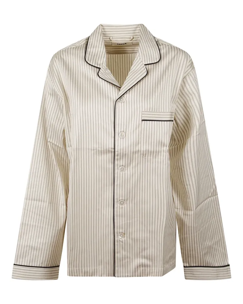 TEKLA Gestreiftes Pyjama-Oberteil - Braun Braun