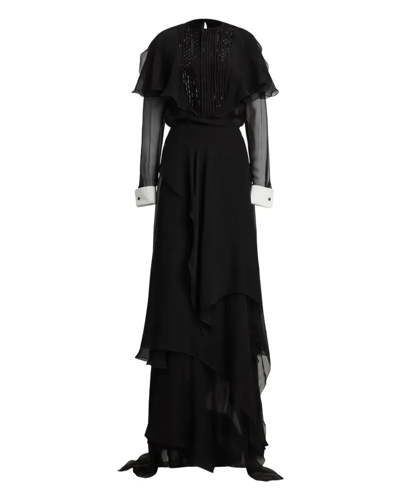 Ralph Lauren Plissiertes Seiden-Maxikleid mit Perlen - Schwarz Schwarz