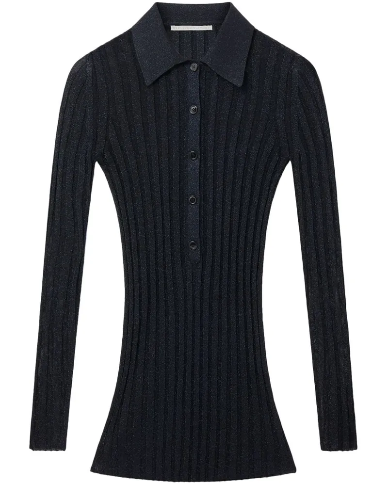 Stella McCartney Lurex-Poloshirt aus geripptem Strick - Blau Blau