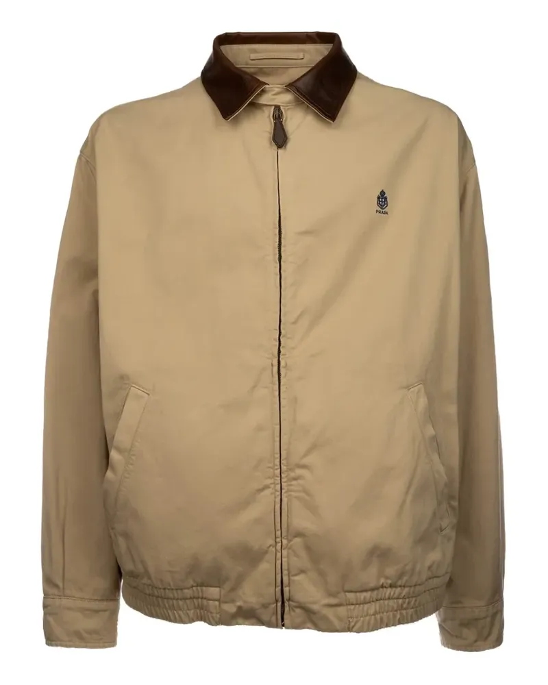 Prada logo-embroidered leather-collar jacket - Nude Nude