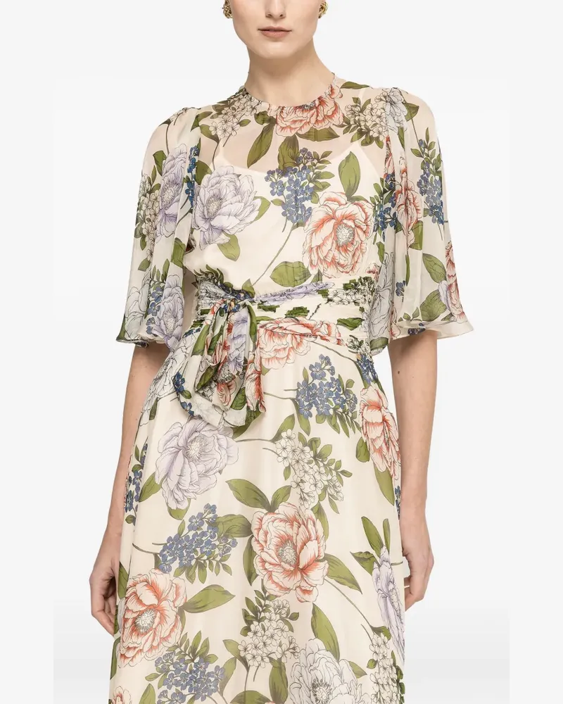 NISSA floral-print silk dress - Nude Nude
