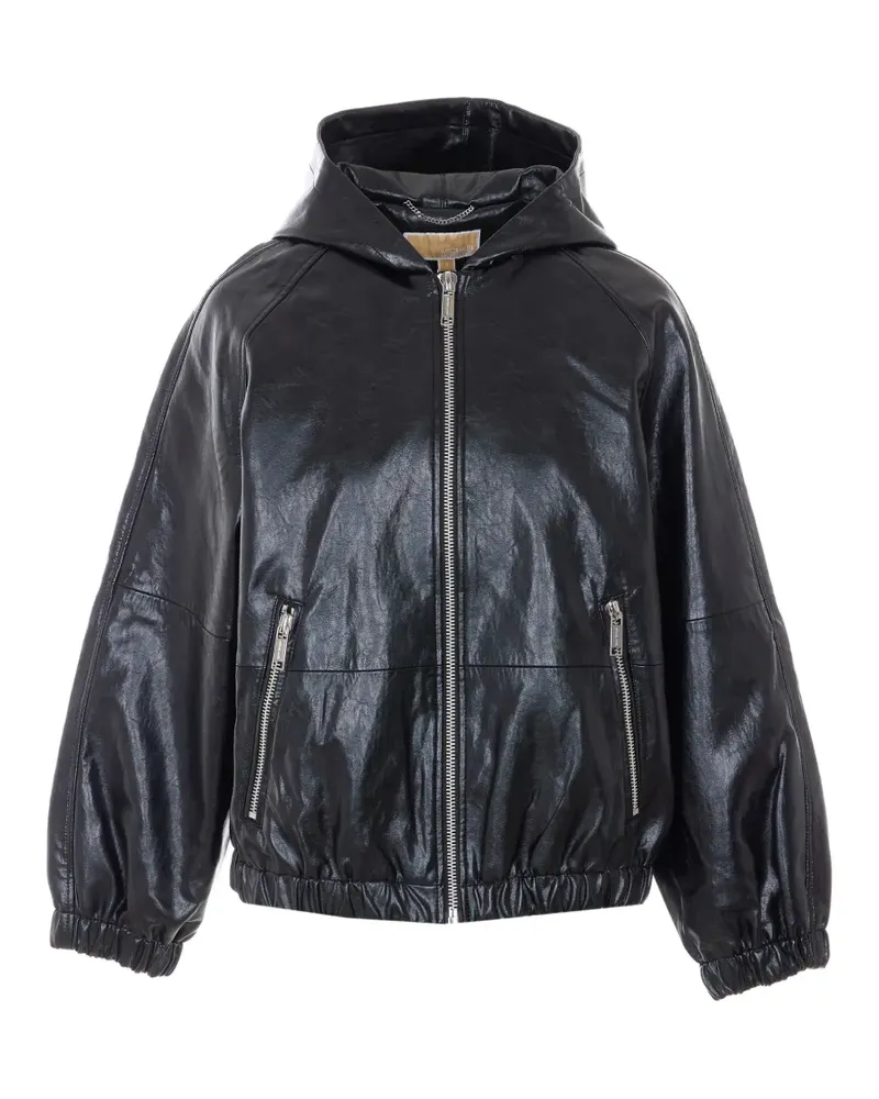 Michael Kors faux-leather hooded jacket - Schwarz Schwarz