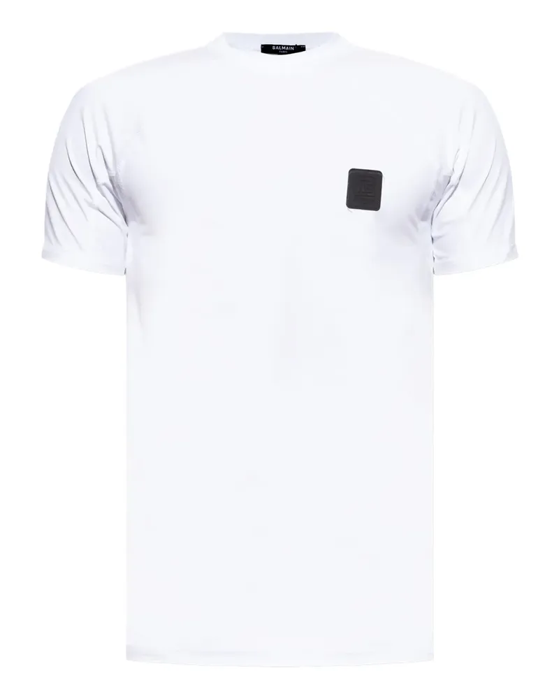 Balmain T-Shirt mit Logo-Patch - Weiß Weiß