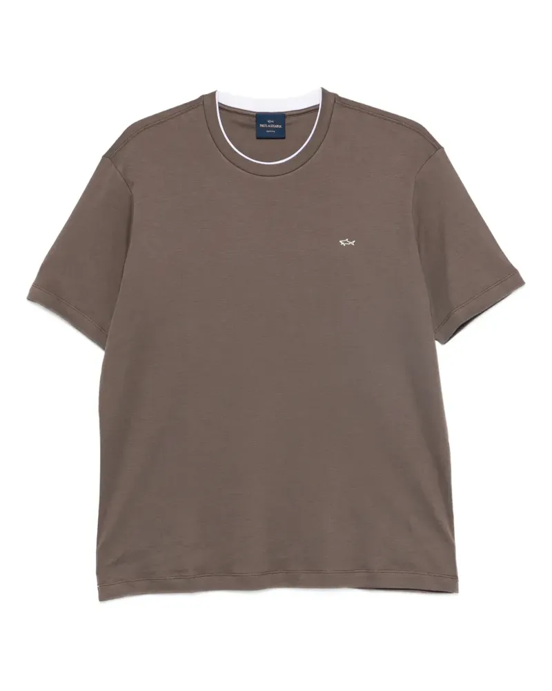 Paul & Shark logo-embroidered contrast-trim T-shirt - Braun Braun