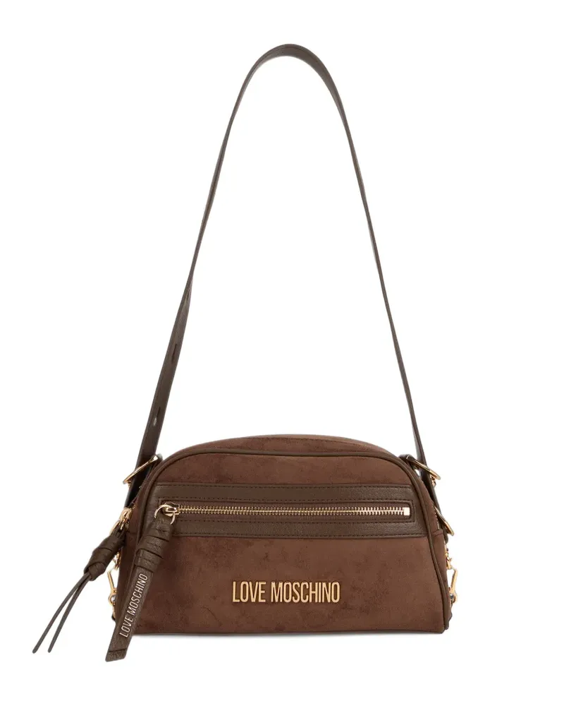 Moschino Schultertasche mit Logo-Schild - Braun Braun