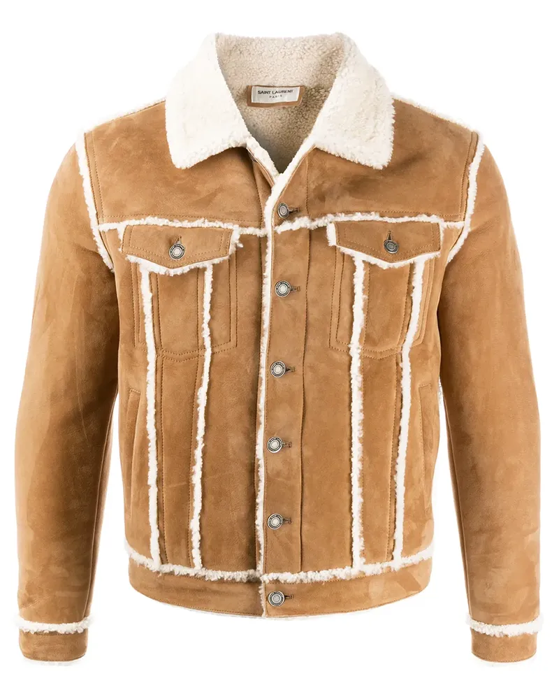 Saint Laurent Shearling-Jacke mit Brusttaschen - Nude Nude