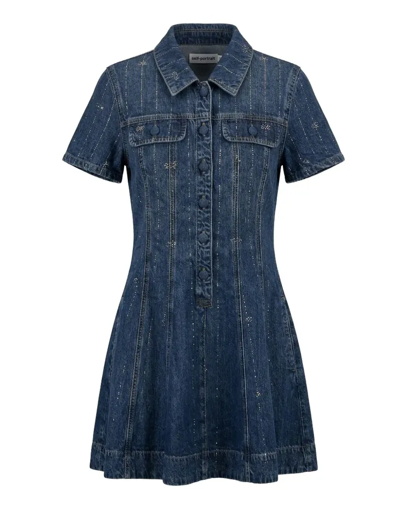Self-Portrait embellished denim mini dress - Blau Blau