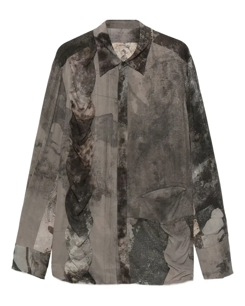 Ziggy Chen Gerüschtes Hemd mit abstraktem Print - Grau Grau
