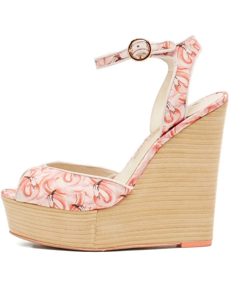 Sophia Webster Pre-owned Wedge-Sandalen mit Flamingo-Print 90mm - Nude Nude