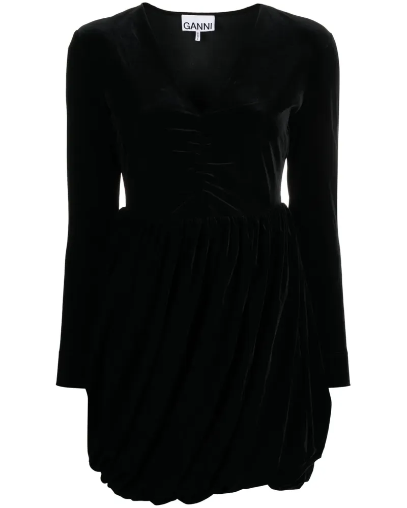Ganni Gerafftes Midikleid - Schwarz Schwarz