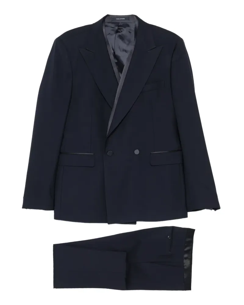 Tagliatore double-breasted satin-trim suit - Blau Blau