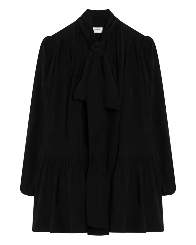 Saint Laurent Gestuftes Minikleid mit Schleifenkragen - Schwarz Schwarz