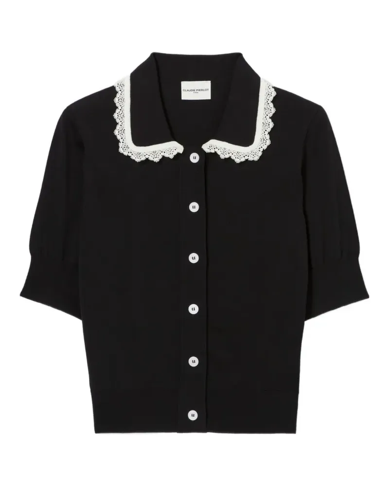 Claudie Pierlot Kurzärmeliger Cardigan mit Spitzenbesatz - Schwarz Schwarz