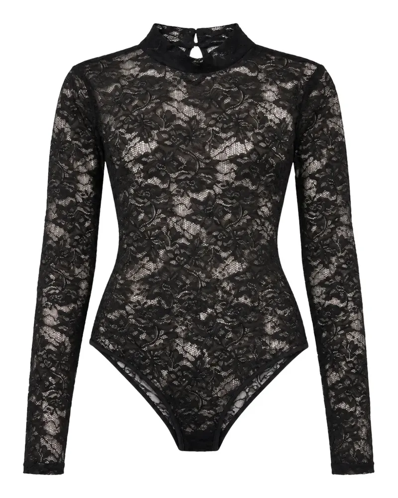 Philipp Plein lace bodysuit monogram strass - Schwarz Schwarz