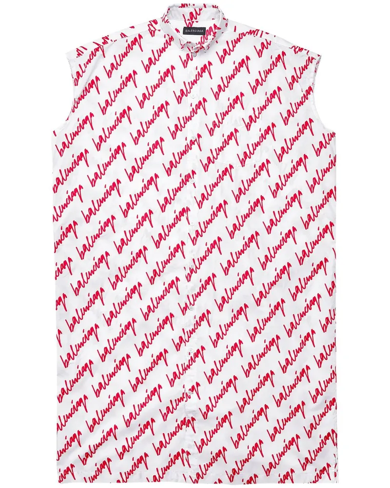 Balenciaga Hemdkleid mit Logo-Print - Weiß Weiß