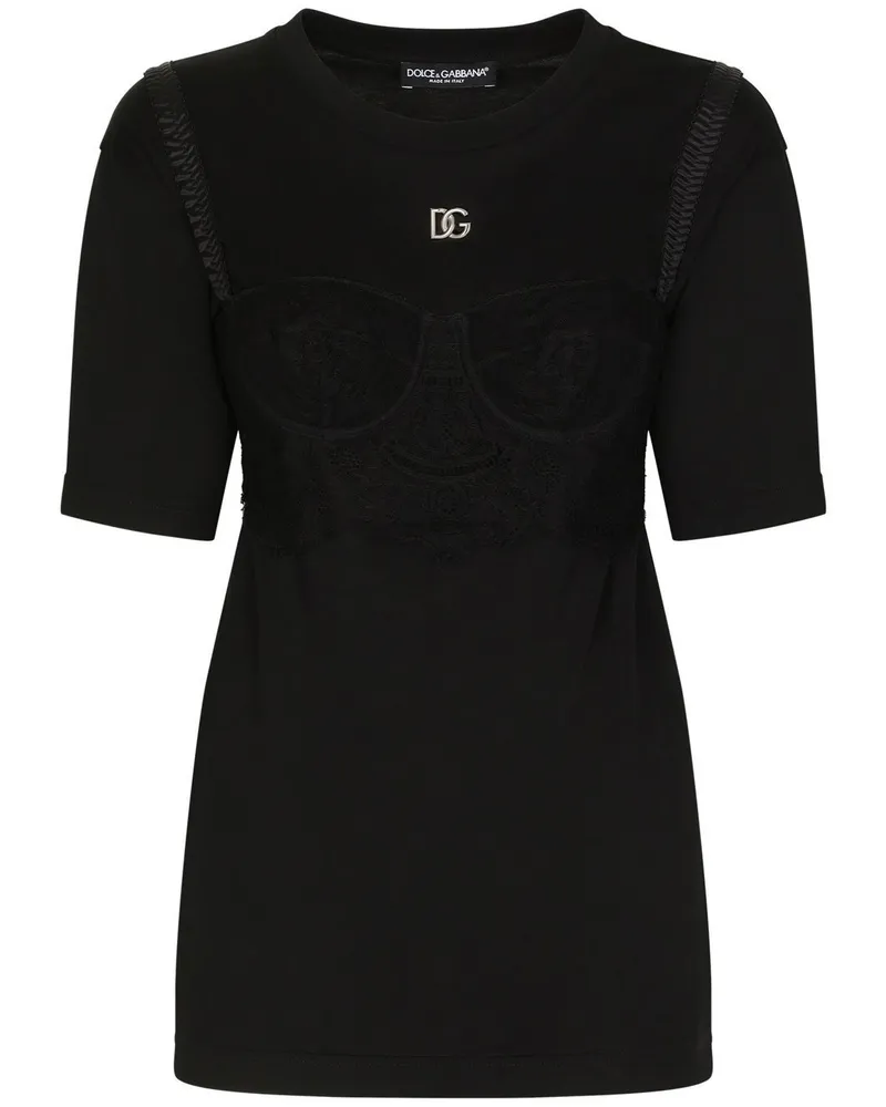 Dolce & Gabbana T-Shirt mit Bralette-Detail - Schwarz Schwarz