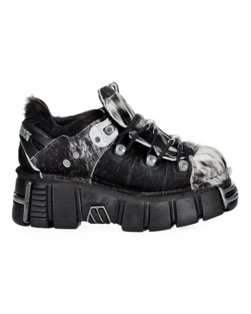 New Rock Stiefel mit Faux Fur - Schwarz Schwarz