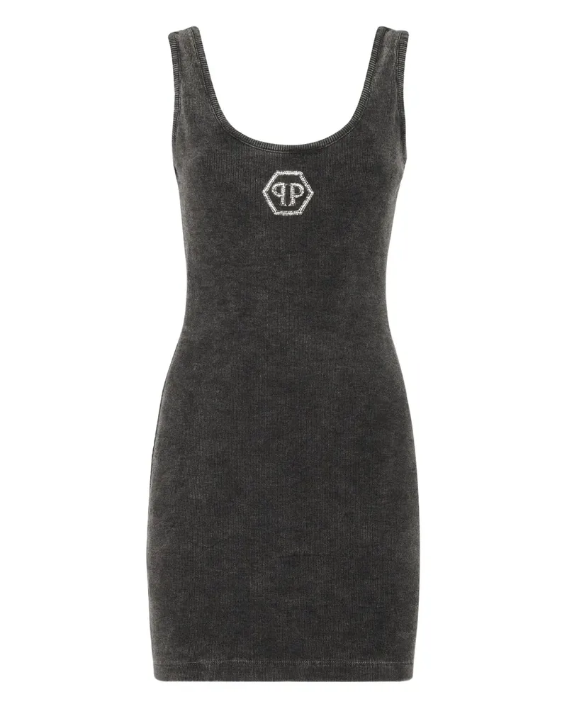 Philipp Plein Geripptes Hexagon Tanktop-Minikleid - Grau Grau