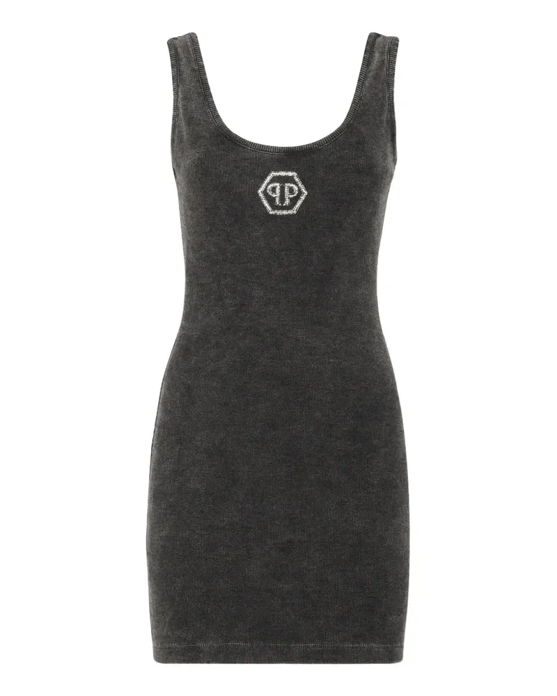 Philipp Plein Geripptes Hexagon Tanktop-Minikleid - Grau Grau