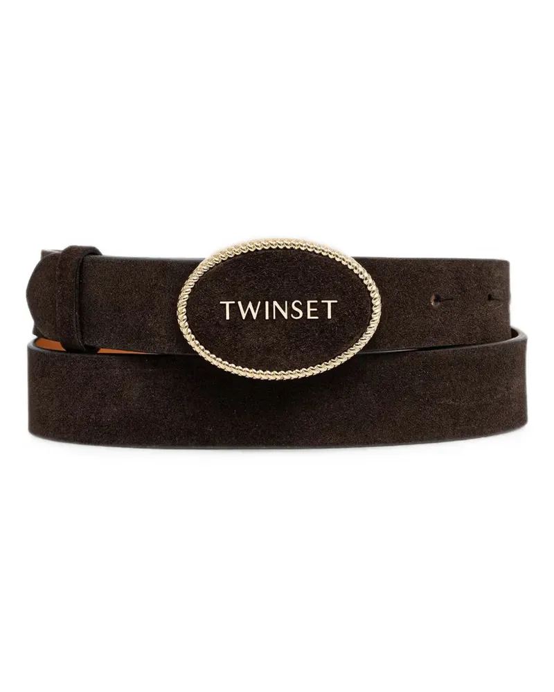 Twin-Set Wildledergürtel mit Logo-Schild - Braun Braun