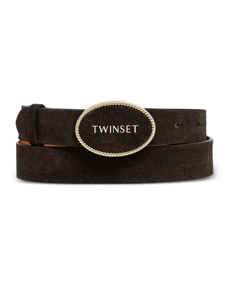 Twin-Set Wildledergürtel mit Logo-Schild - Braun Braun
