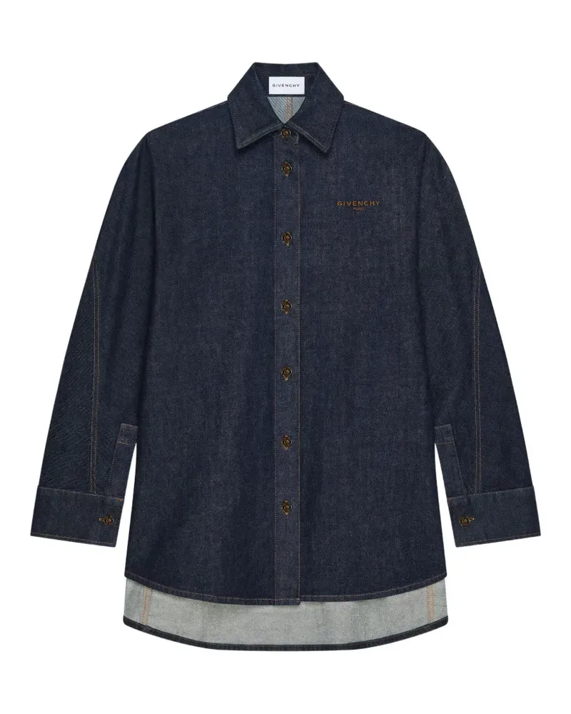 Givenchy Cocoon Hemd aus rohem Denim mit -Stickerei - Blau Blau