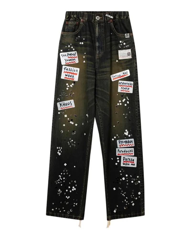 MIHARAYASUHIRO sticker-patch stud-embellished jeans - Schwarz Schwarz