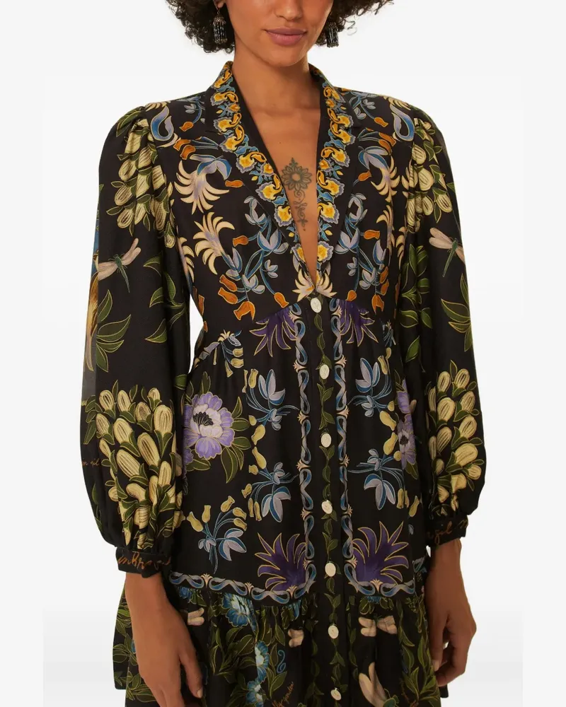FARM Rio button floral mini dress - Schwarz Schwarz