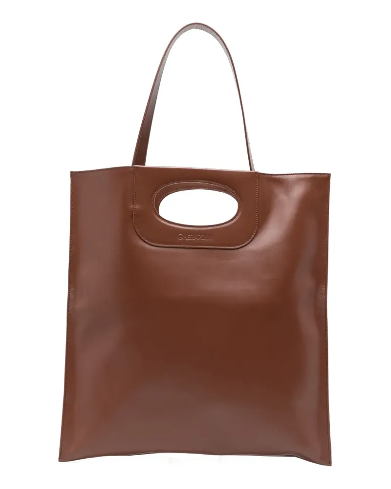 Gherardini Piattina logo-embossed leather clutch bag - Braun Braun