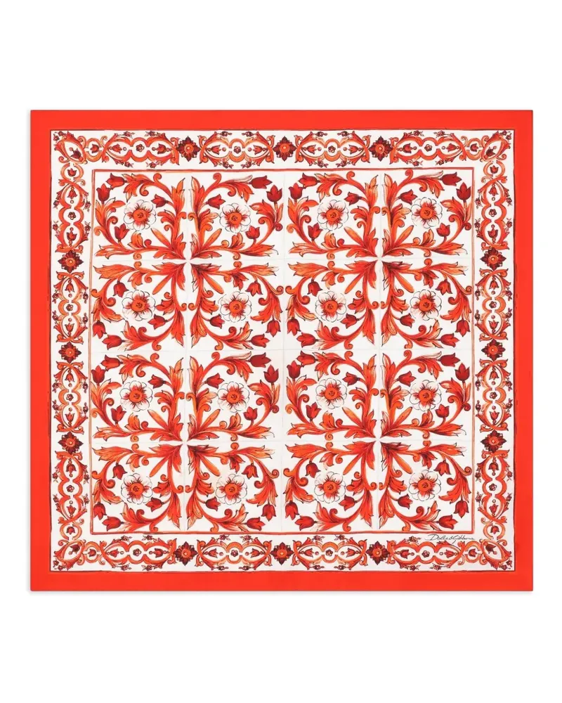 Dolce & Gabbana 70x70 Seidentwill-Schal mit Majolika-Print - Rot Rot