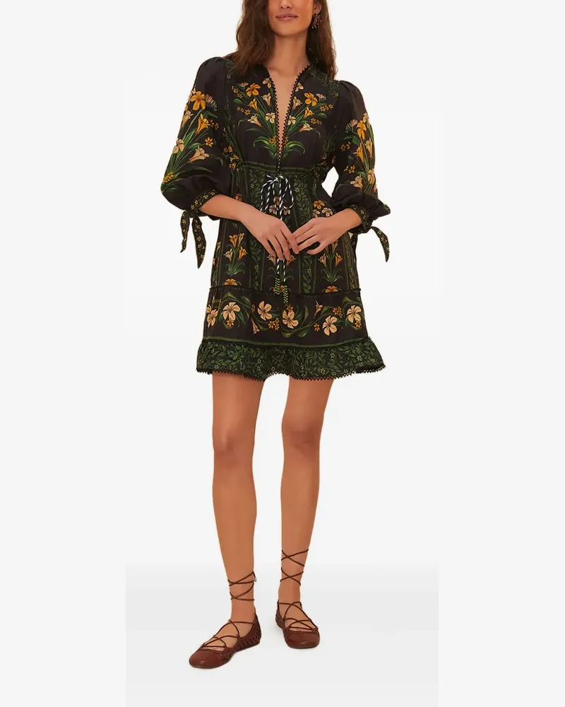 FARM Rio Minikleid mit Blumen-Print - Schwarz Schwarz