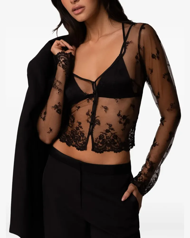 Kiki De Montparnasse Juliette Oberteil mit Spitzenstickerei - Schwarz Schwarz