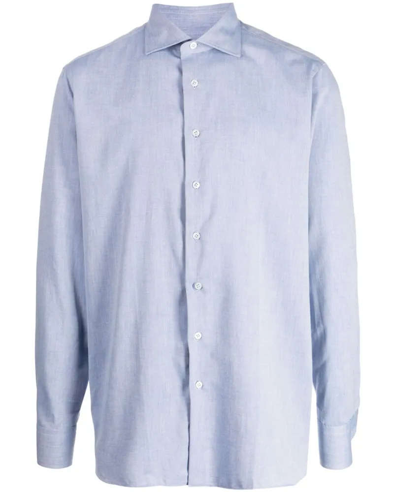 LARDINI Twil-Hemd mit Spreizkragen - Blau Blau
