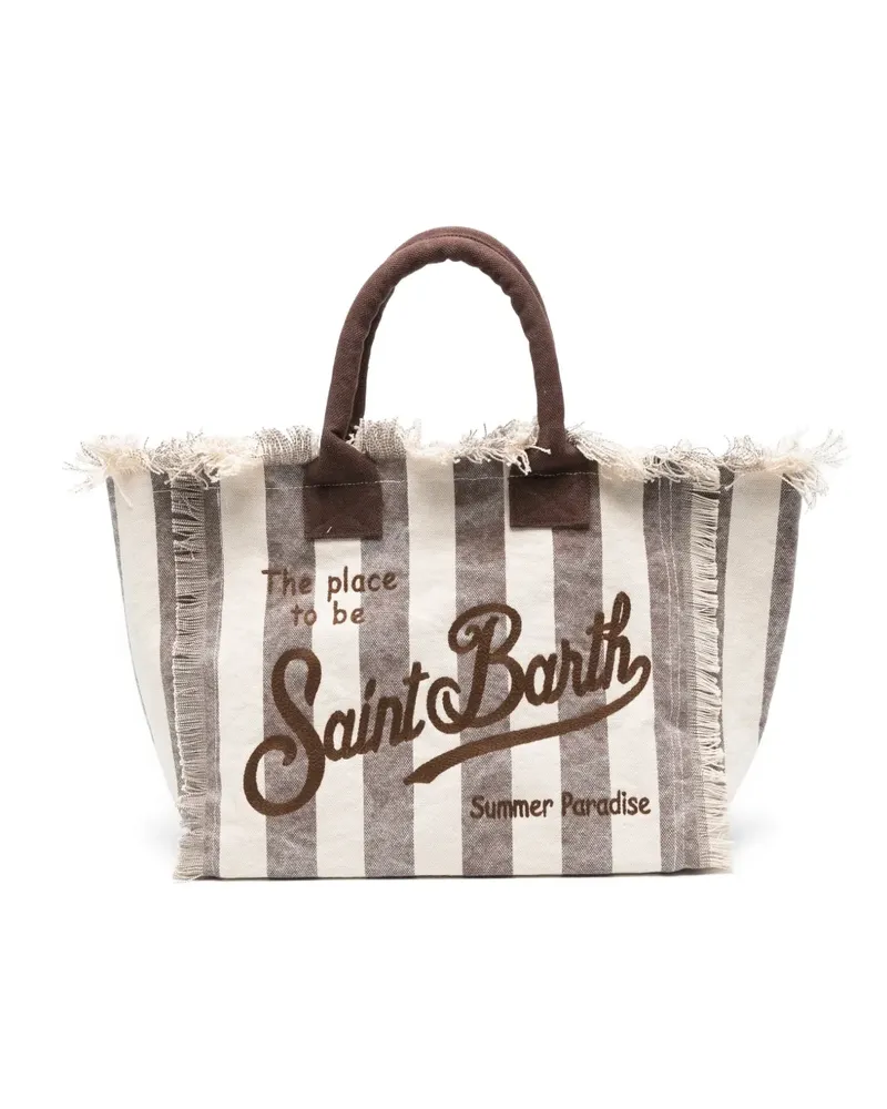 MC2 Saint Barth Vanity striped frayed beach bag - Nude Nude