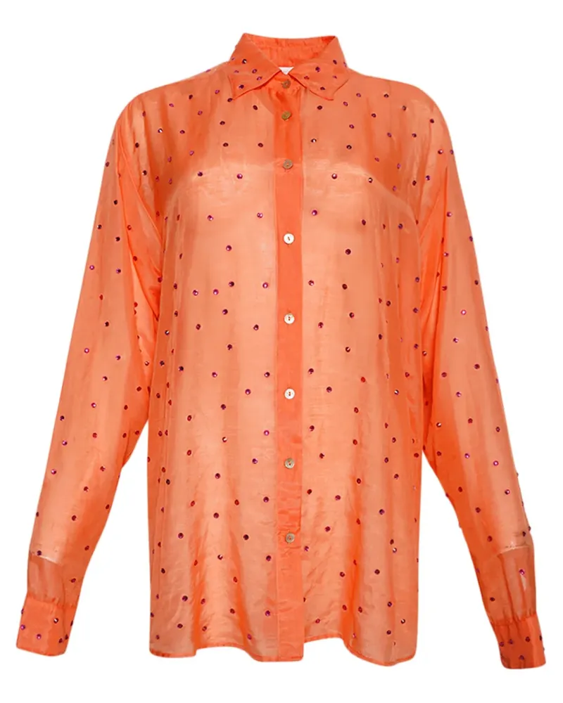 Oséree Transparentes Hemd mit Schmucksteinen - Orange Orange
