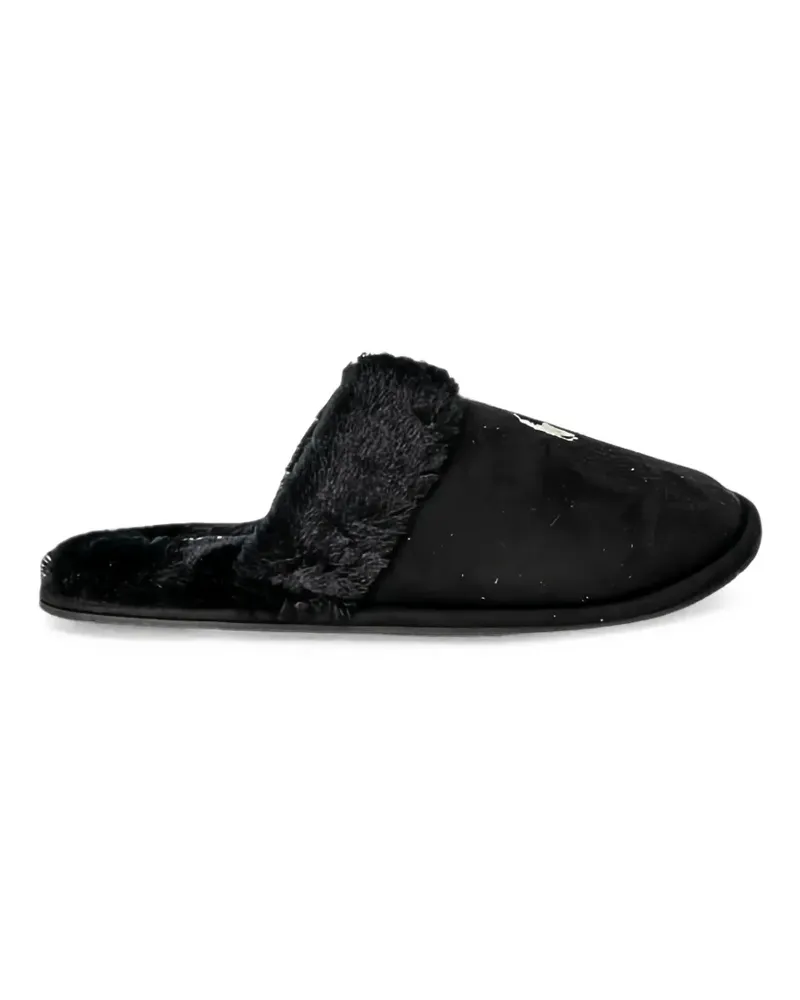 Ralph Lauren faux-fur trim slippers - Schwarz Schwarz