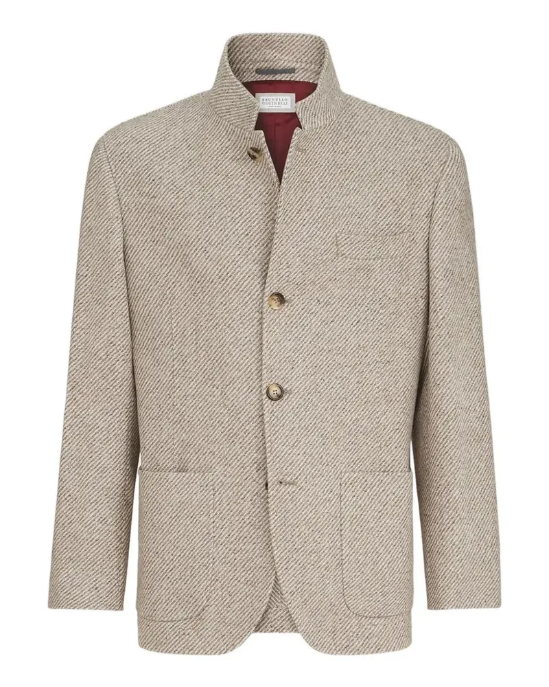 Brunello Cucinelli Sakko aus Kaschmir und Seide mit diagonalen Trägern und aufgesetzten Taschen - Nude Nude