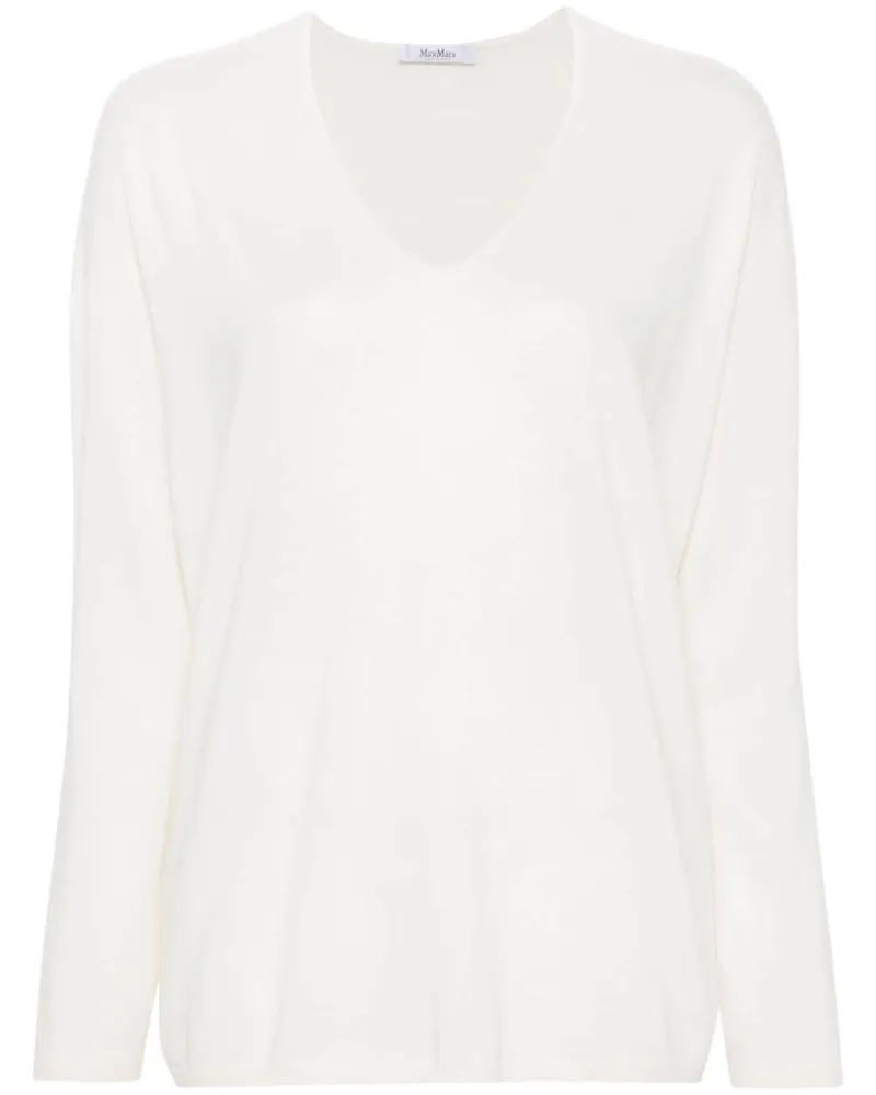 Max Mara Kaschmirpullover mit V-Ausschnitt - Weiß Weiß