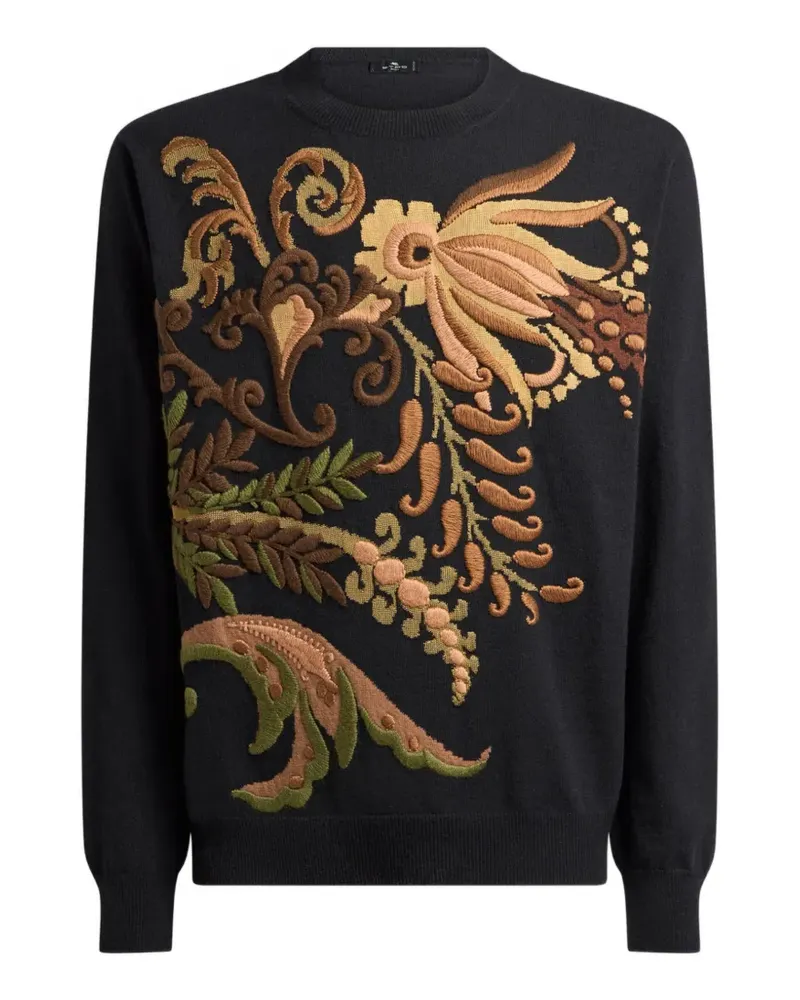 Etro Pullover aus Woll-Jacquard mit Blumenstickerei - Schwarz Schwarz