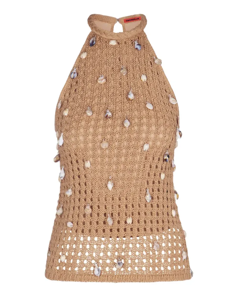 Simon Miller Bahi shell-embellished crochet top - Nude Nude