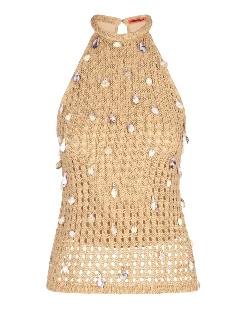 Simon Miller Bahi shell-embellished crochet top - Nude Nude