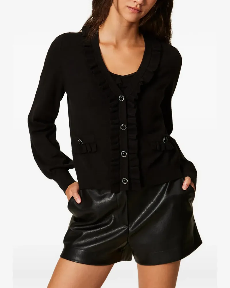 Twin-Set cardigan and top with ruffles - Schwarz Schwarz