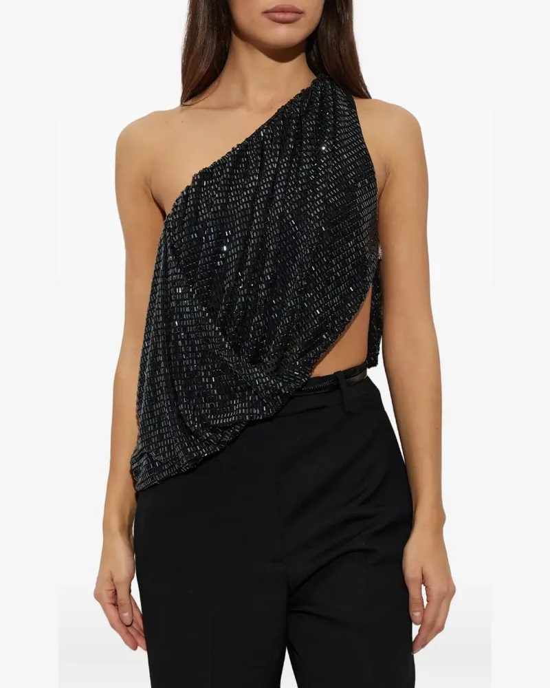 Self-Portrait Drapiertes One-Shoulder-Top mit Strass - Schwarz Schwarz