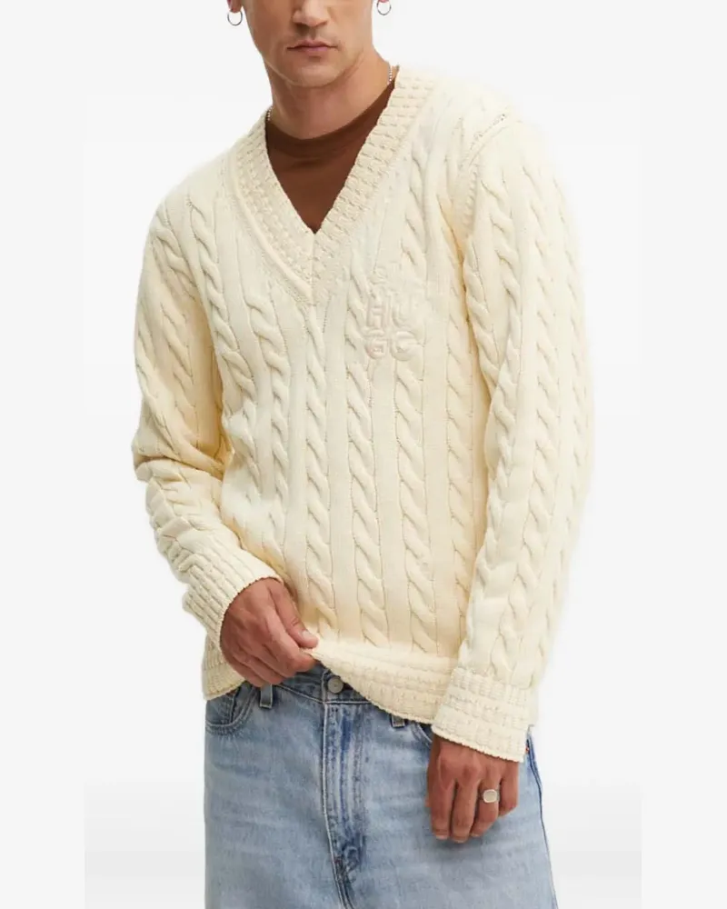 HUGO BOSS cable-knit v-neck sweater - Nude Nude
