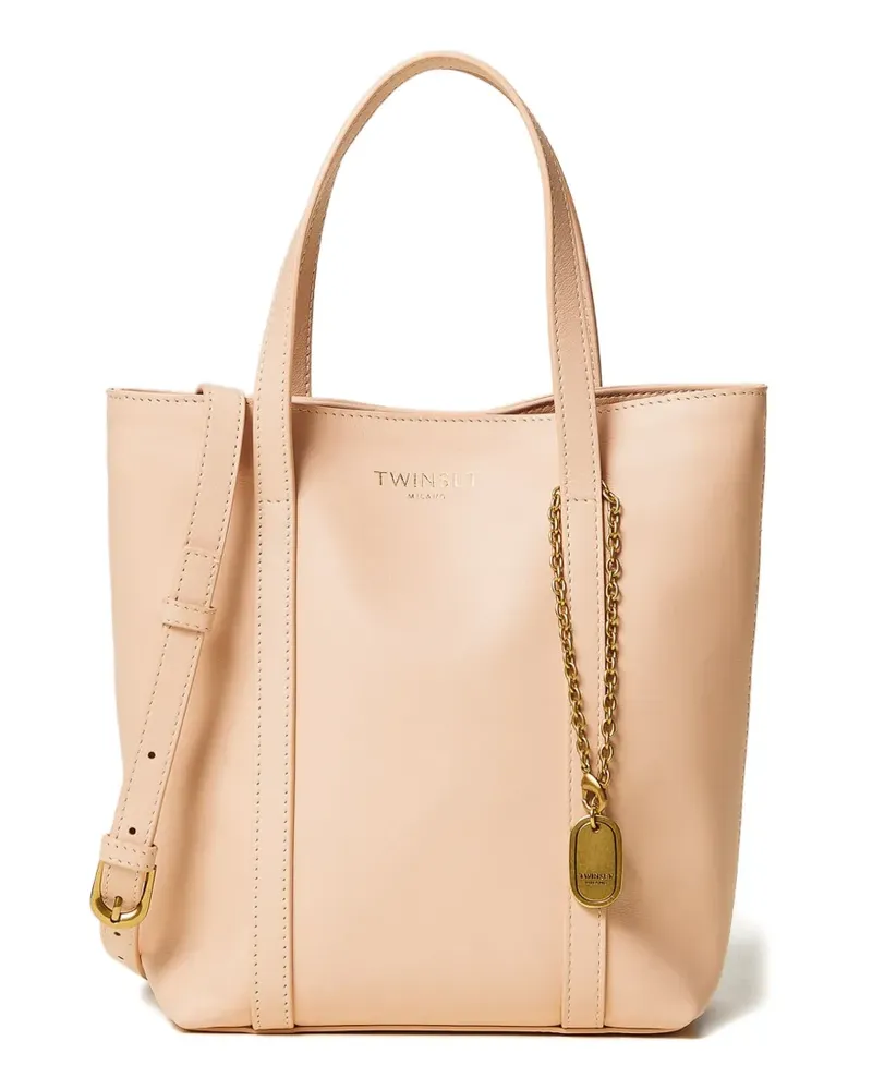 Twin-Set chain-detail leather tote bag - Rosa Rosa