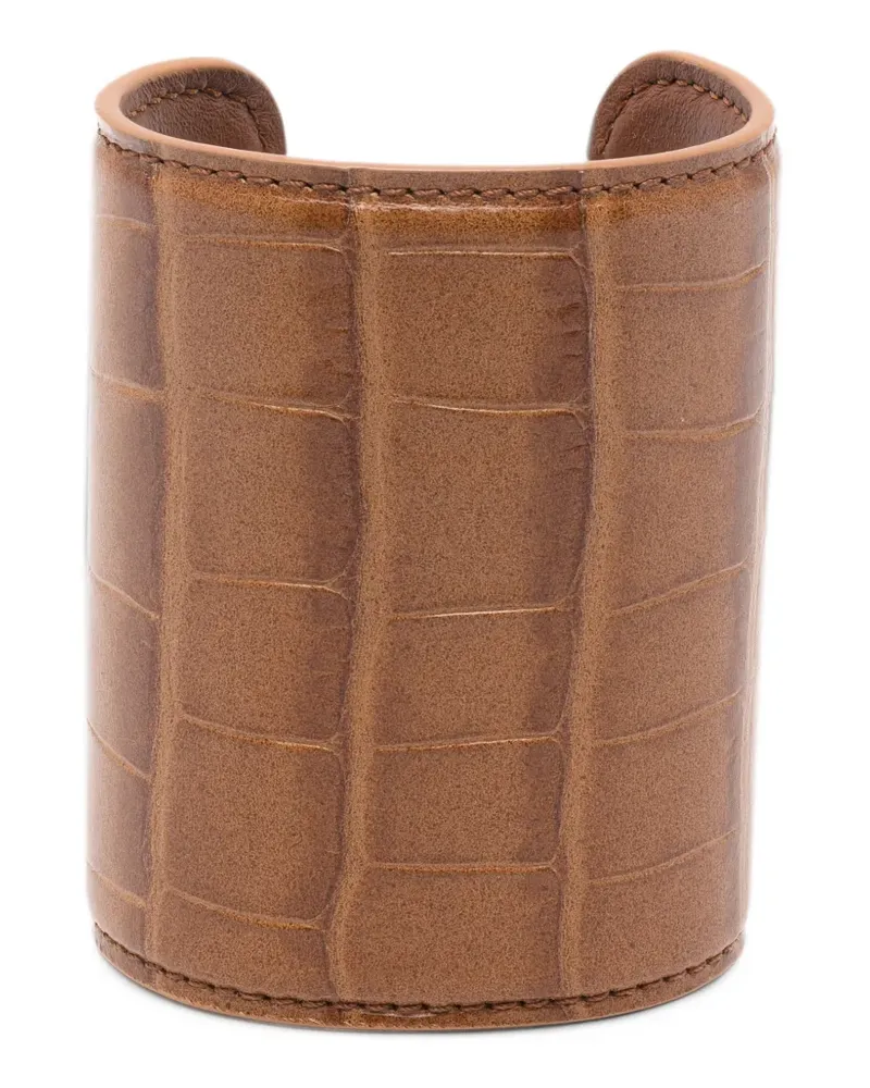 Totême croco-embossed leather cuff bracelet - Braun Braun