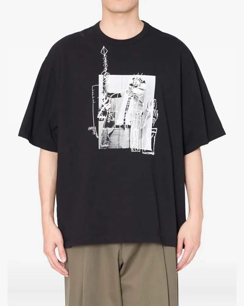 kolor T-Shirt mit grafischem Print - Schwarz Schwarz