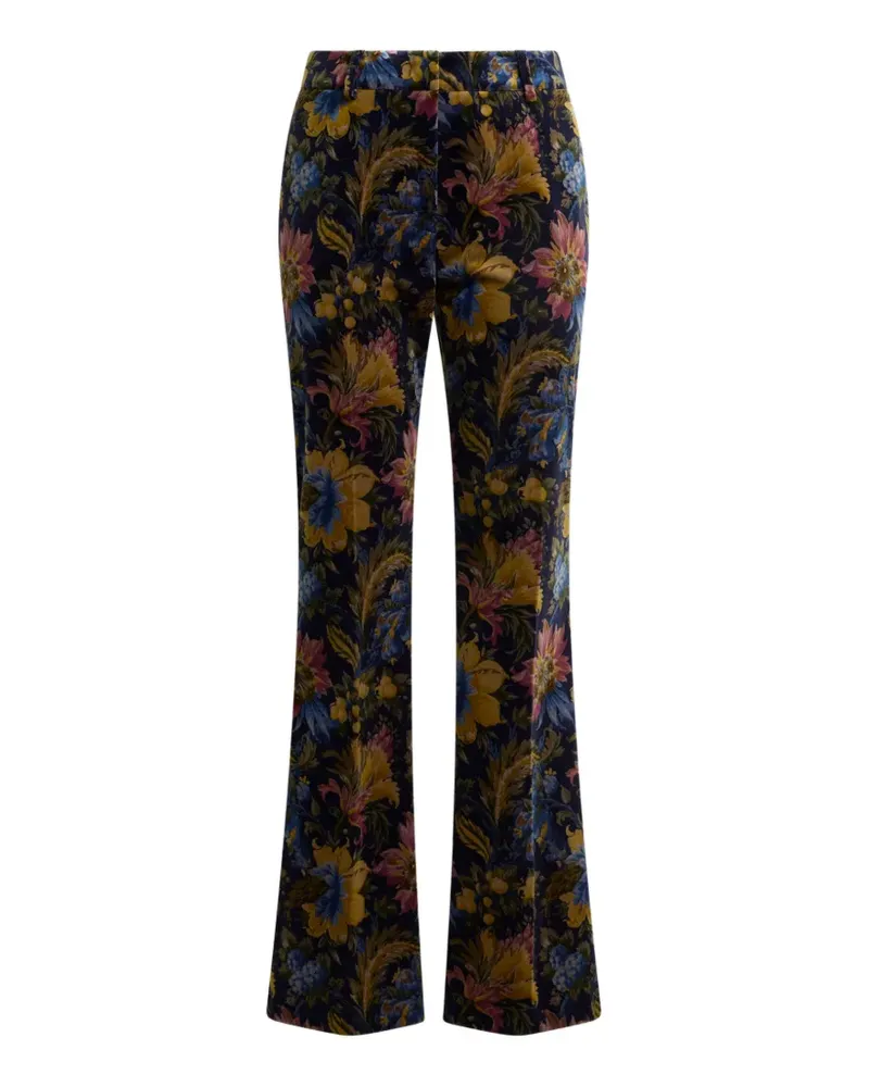 Etro cotton velvet trousers with floral overprint - Blau Blau